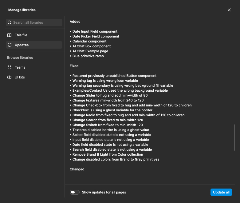 Adopted component updates